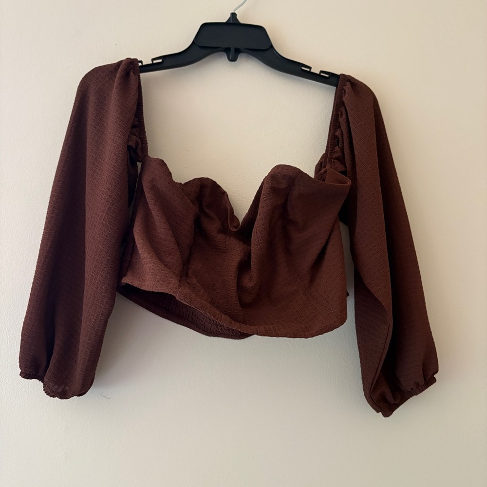 Wild Fable Brown Off Shoulder Corset Crop Top Large Y2K Puff Sleeve